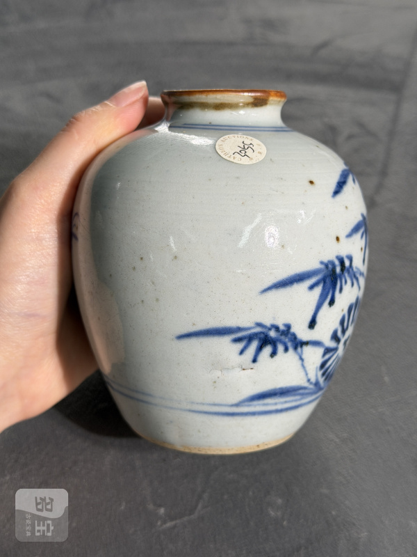清中期青花竹菊纹太白罐 - 图7